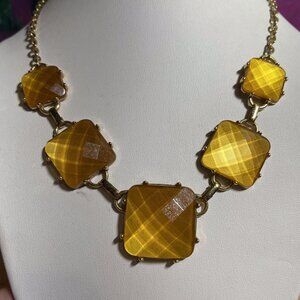 NR Signed Gold Yellow Tone Faceted Bib Statement Necklace 19”